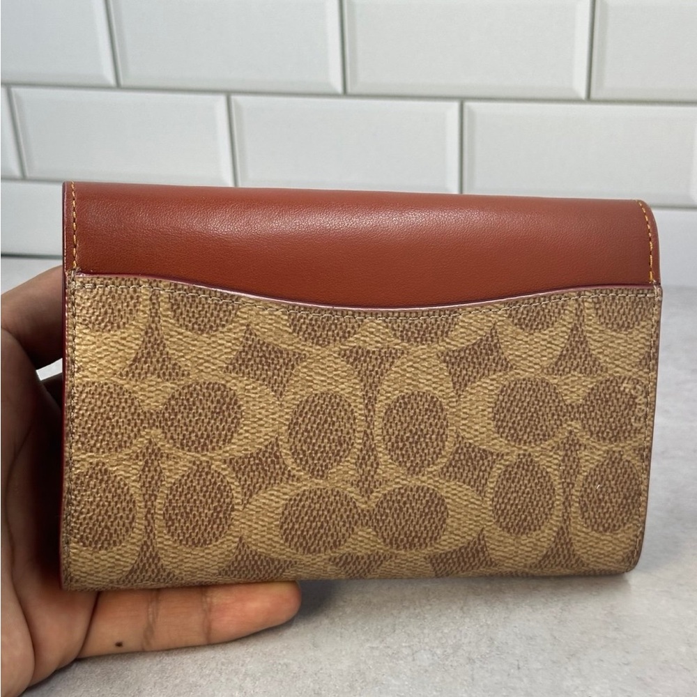 COACH Folded Wallet Tri-fold Cowhide Bordeaux Total Pattern Women's - Picture 6 of 10